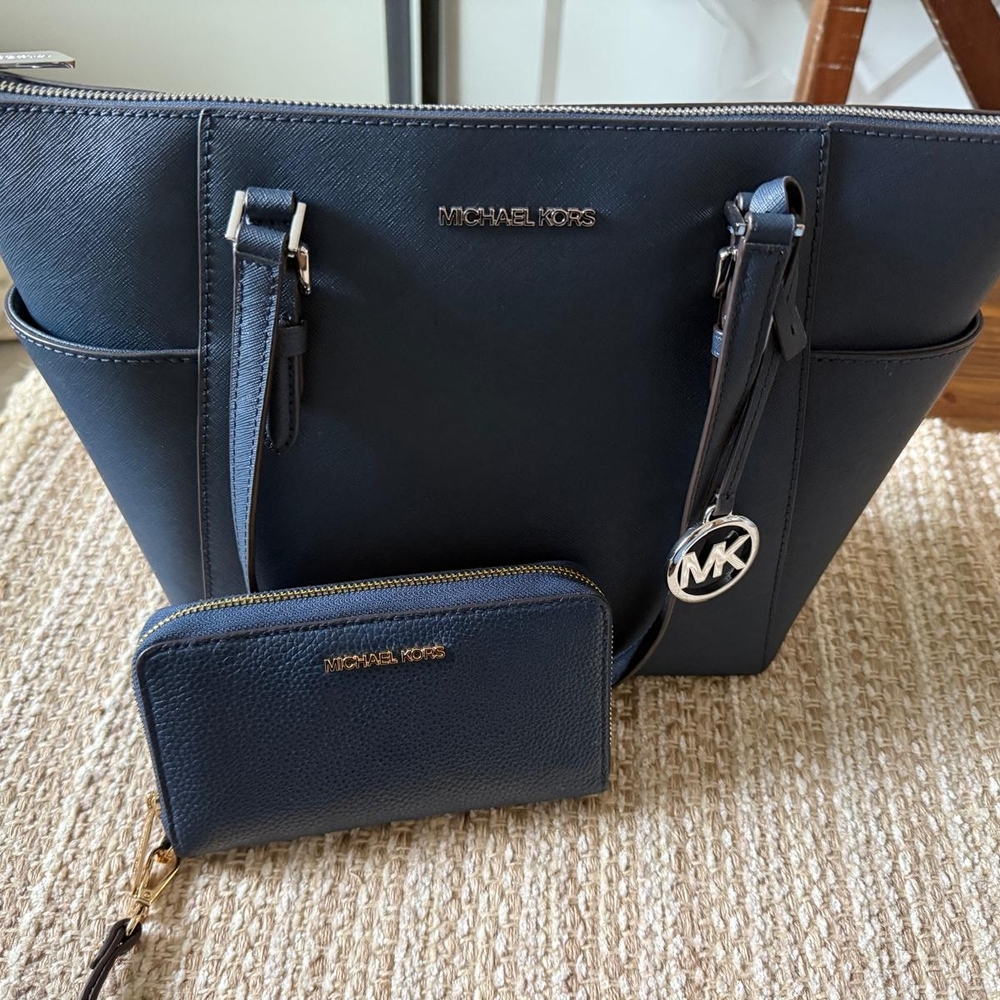 Michael Kors Navy Blue Tote and Wallet Set